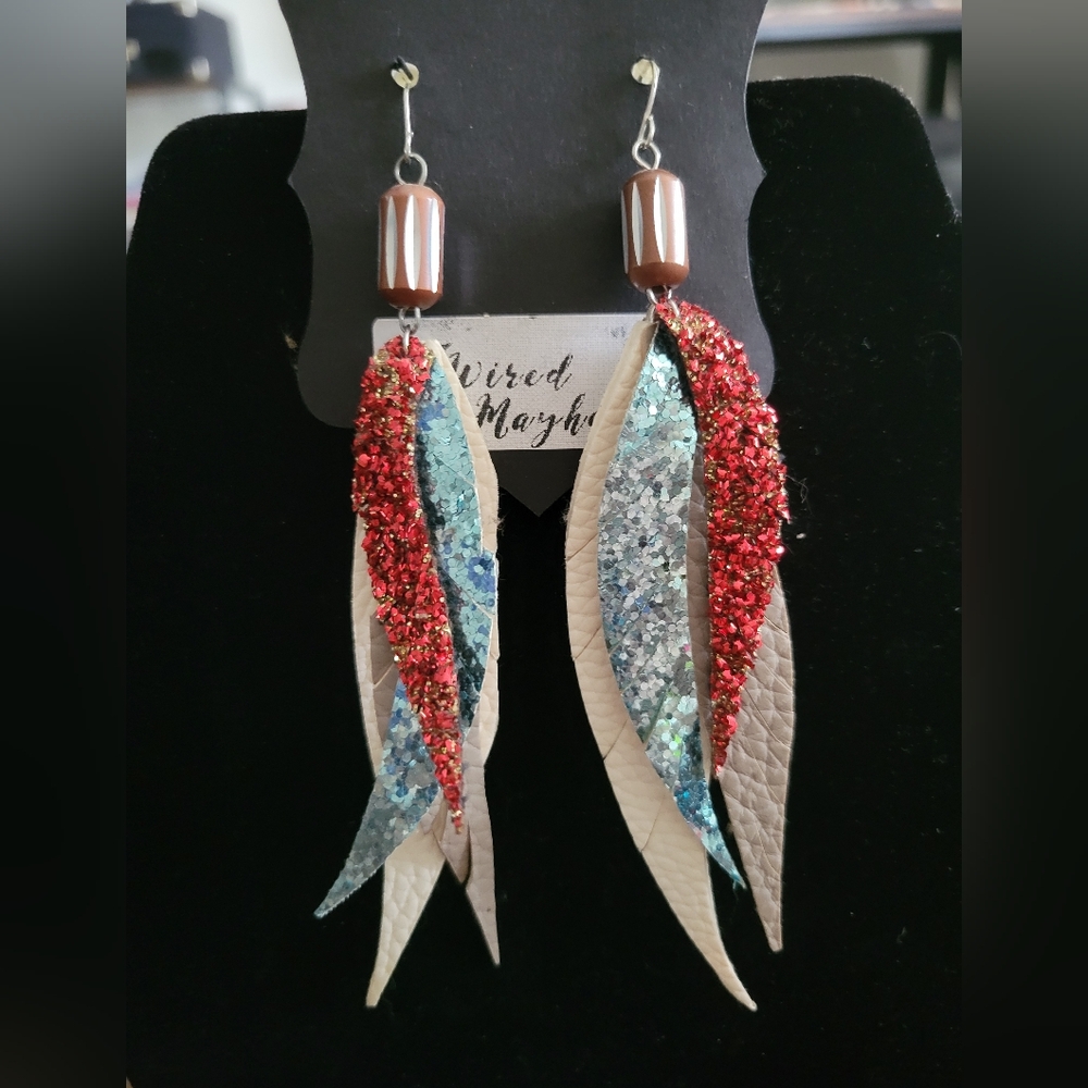 Red, White,  and Blue Leaf Earrings